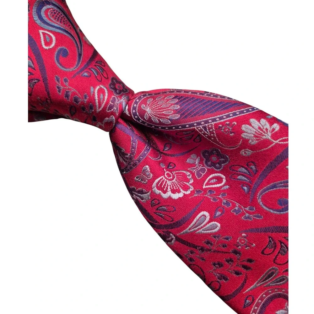 Canali 1934 Italy Mens Silk Tie Pink Red Purple Floral Paisley Recent‎ Necktie